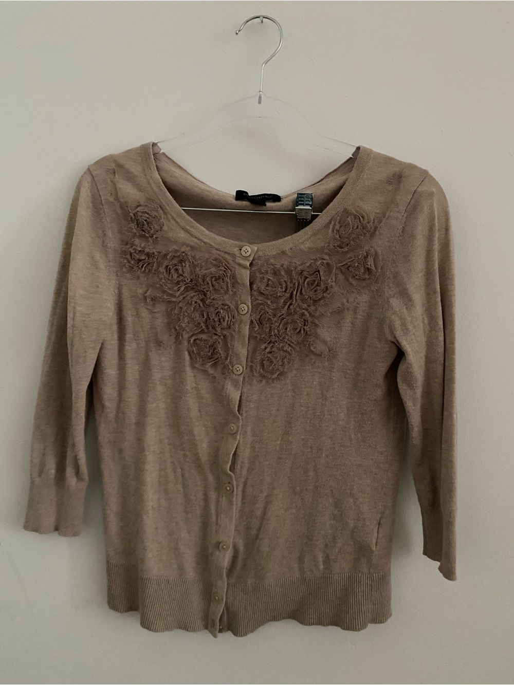Banana Republic Beige Floral Appliqué Button-Up Cardigan